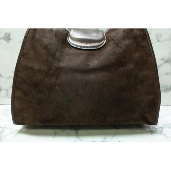 Gucci Brown Top Handle Shoulder Bag Suede Leather Gold GG - Picture 10 of 12